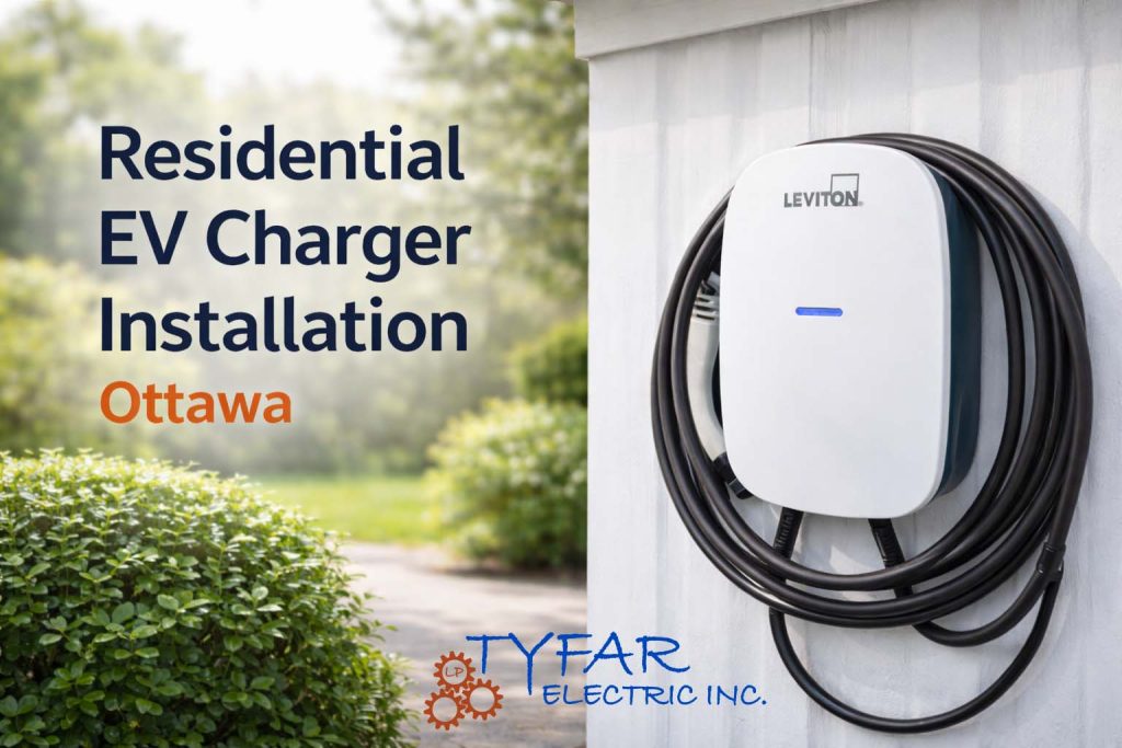 Residential EV charger installation in Ottawa showing a Level 2 wall-mounted home charging station