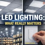 Commercial LED lighting showing steady vs flickering panels and a dimmer switch issue in an Ottawa commercial building.