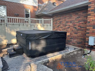 Dedicated electrical installation for safe hot tub operation. Hot tub electrical hookup installed by licensed electrician at TYFAR
